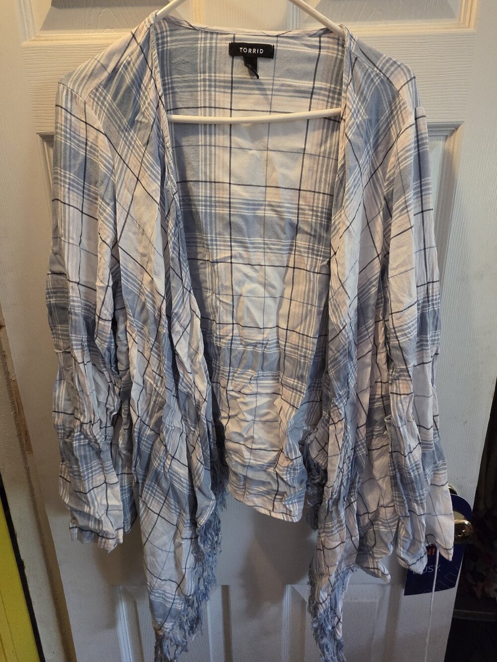 Torrid Blue Plaid Open Front Jacket